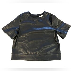 Blk Pleather Top Faux Leather Short Sleeve L